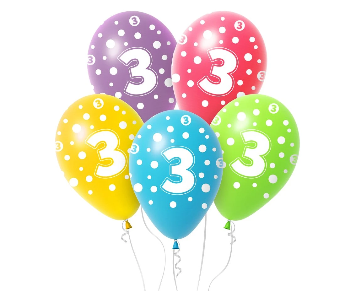 Balloon with digit 3, 12" / 5 pcs.